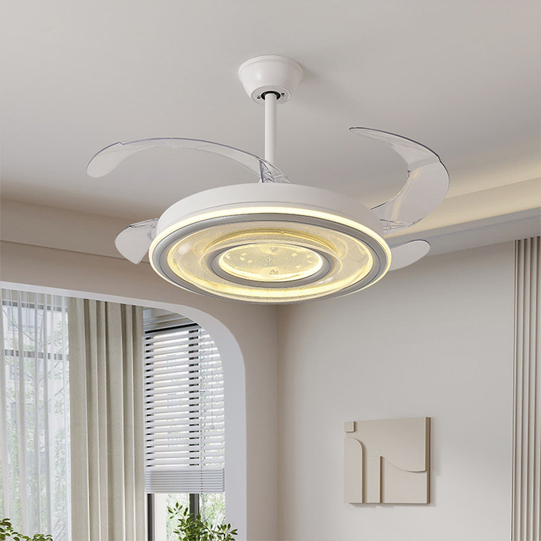 White Nordic Ceiling Fan with Light and Transparent Blades for Home