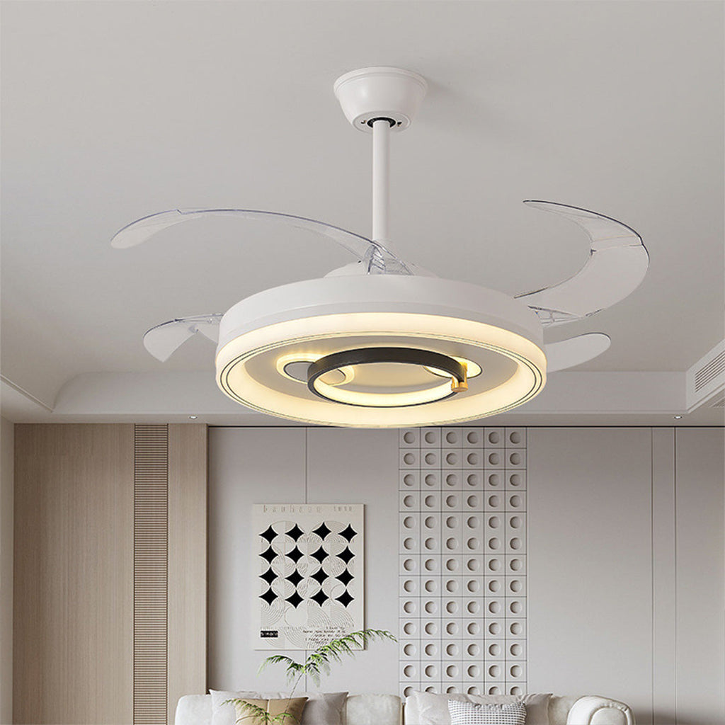White Nordic Ceiling Fan with Light and Transparent Blades for Home