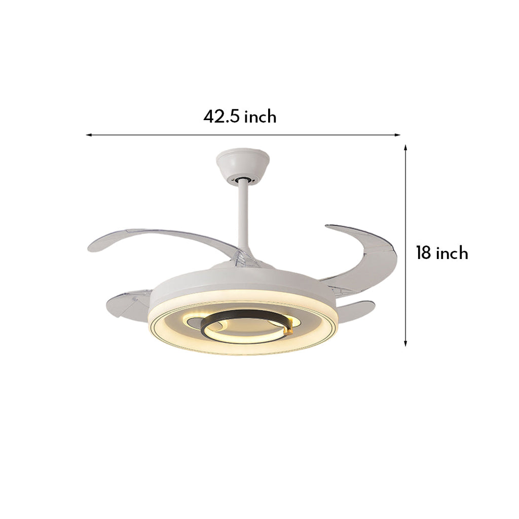 White Nordic Ceiling Fan with Light and Transparent Blades for Home