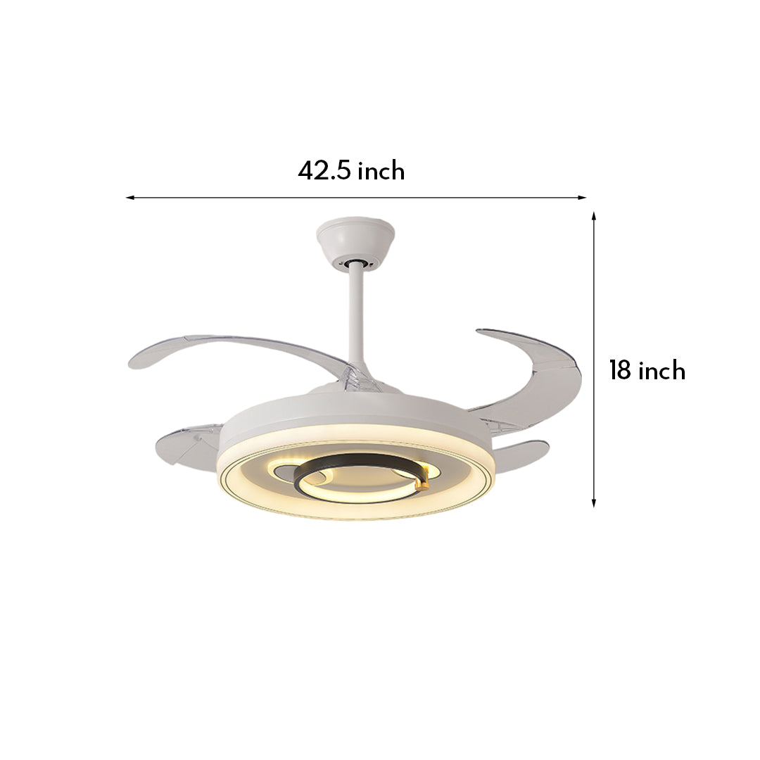 White Nordic Ceiling Fan with Light and Transparent Blades for Home