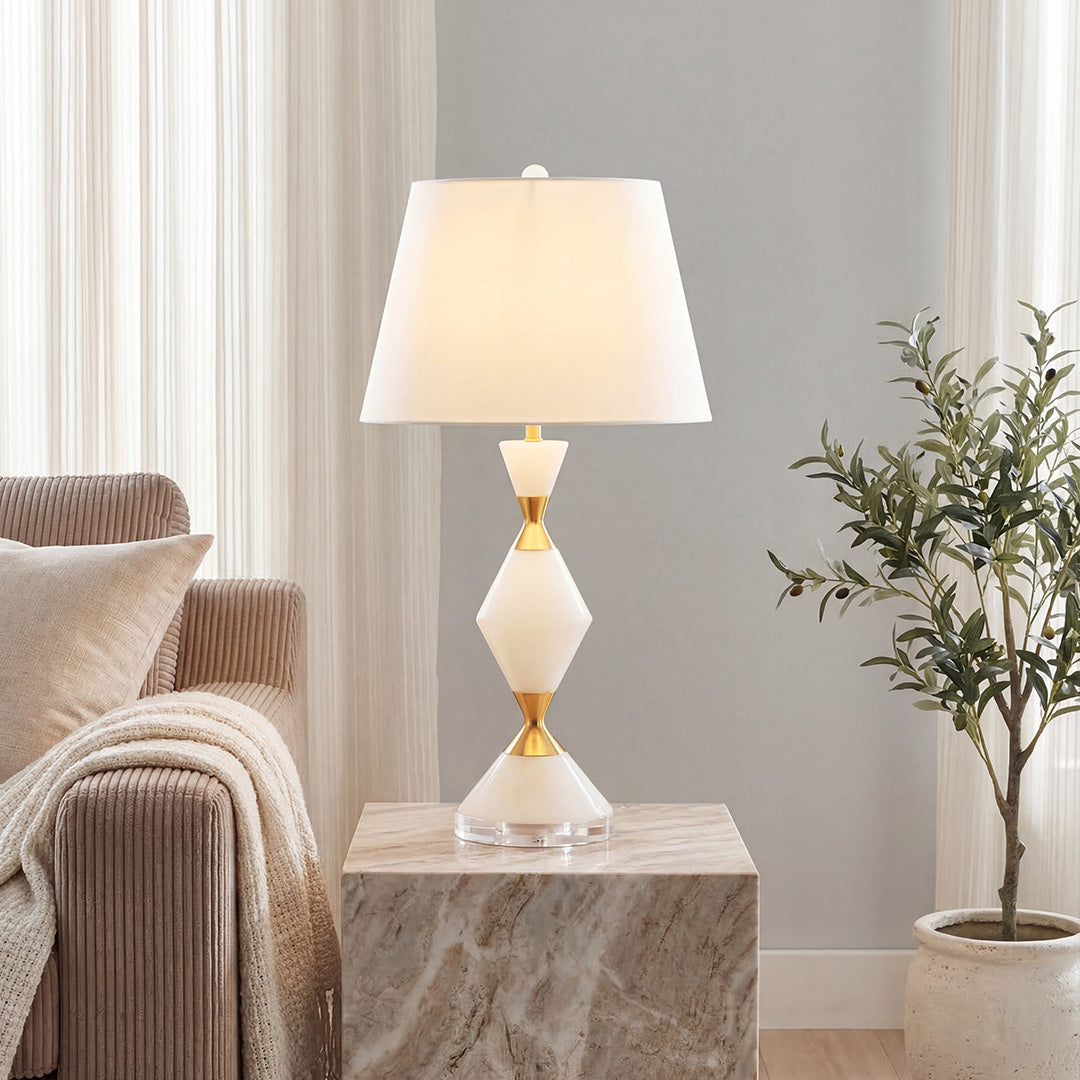Elegant White Modern Table Lamps with Gold Accents for Living Room Decor