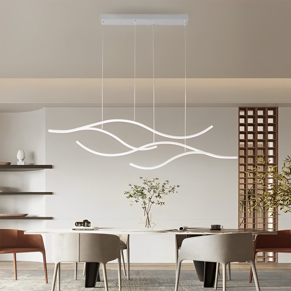 Wavy Curved LED Metal Pendant Light Fixture for Modern Living Spaces