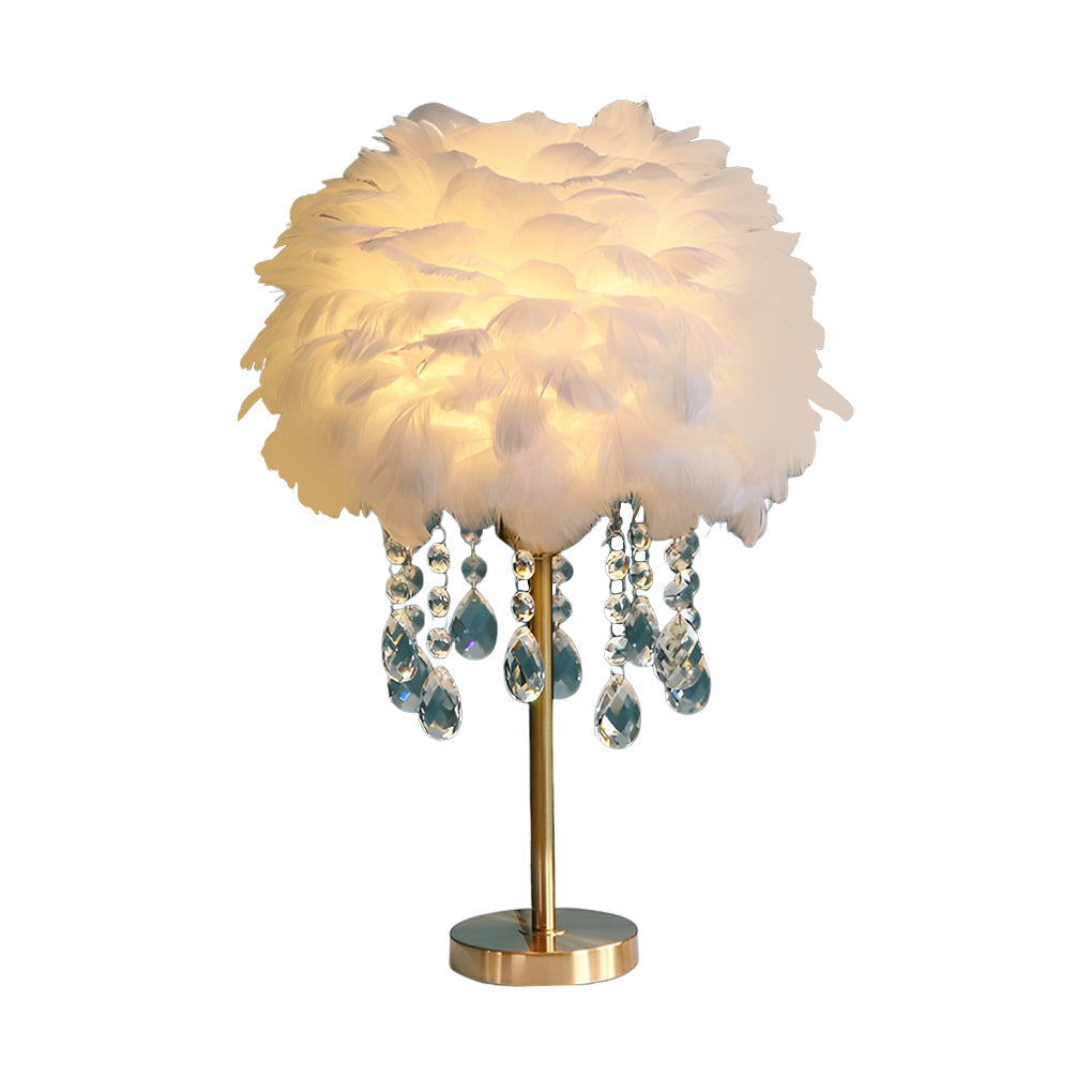 Modern White Feather LED Crystal Table Lamp for Bedroom Living Room