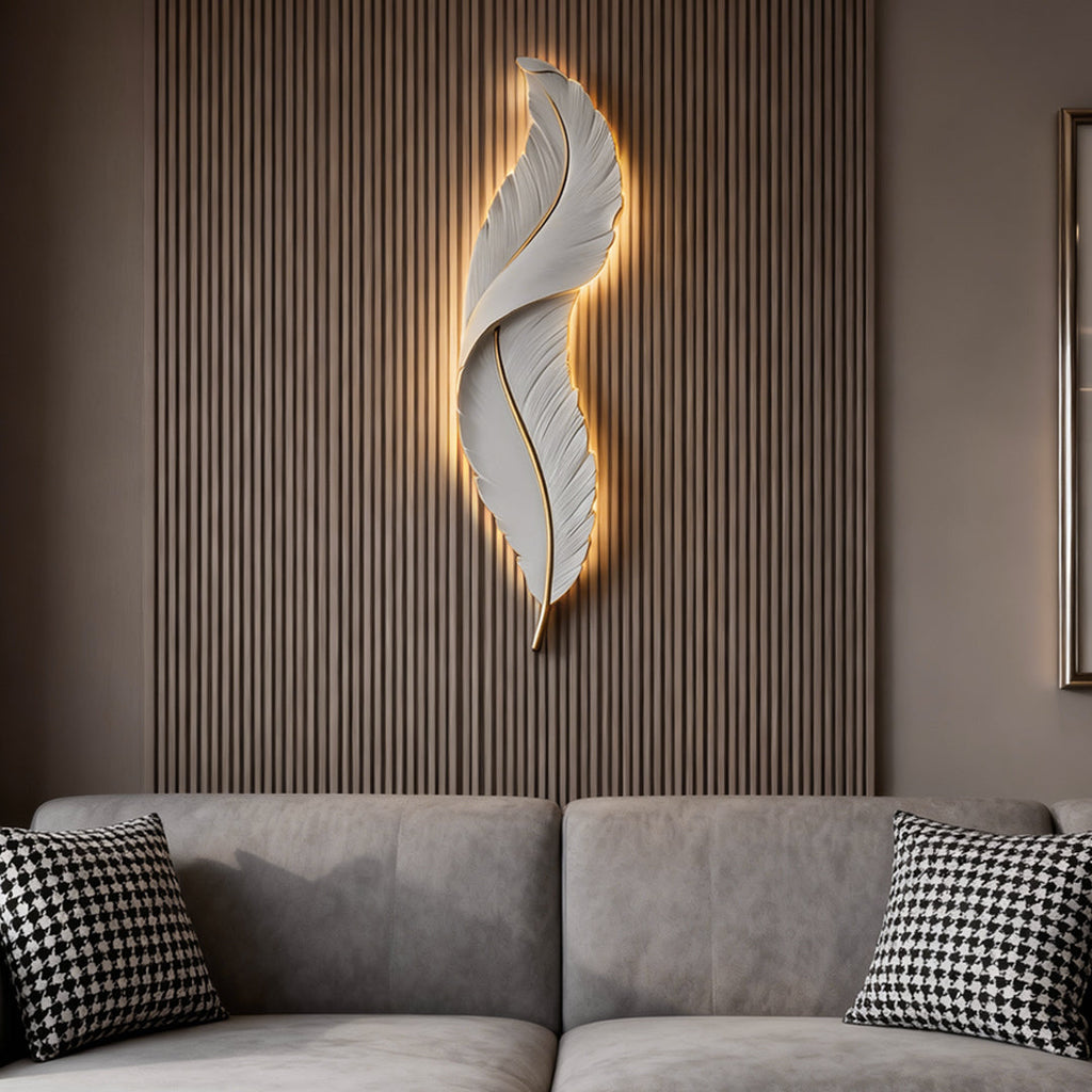 Modern White Resin Feather LED Wall Light for Corridor & Hallway Decor
