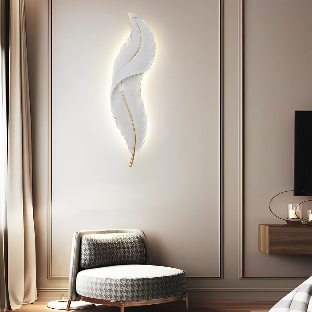 Modern White Resin Feather LED Wall Light for Corridor & Hallway Decor