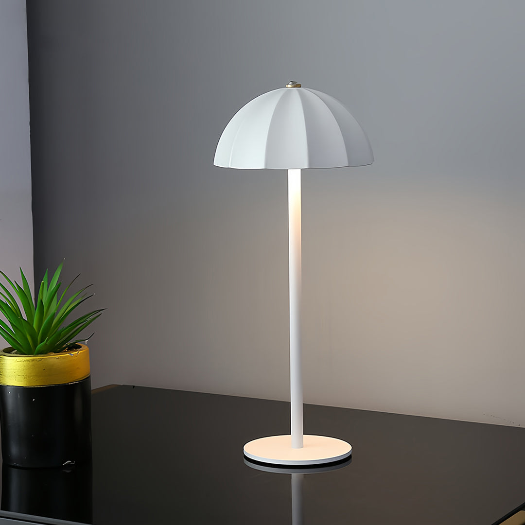 Minimalist White Metal Mushroom Table Lamp, Cordless & Rechargeable for Home