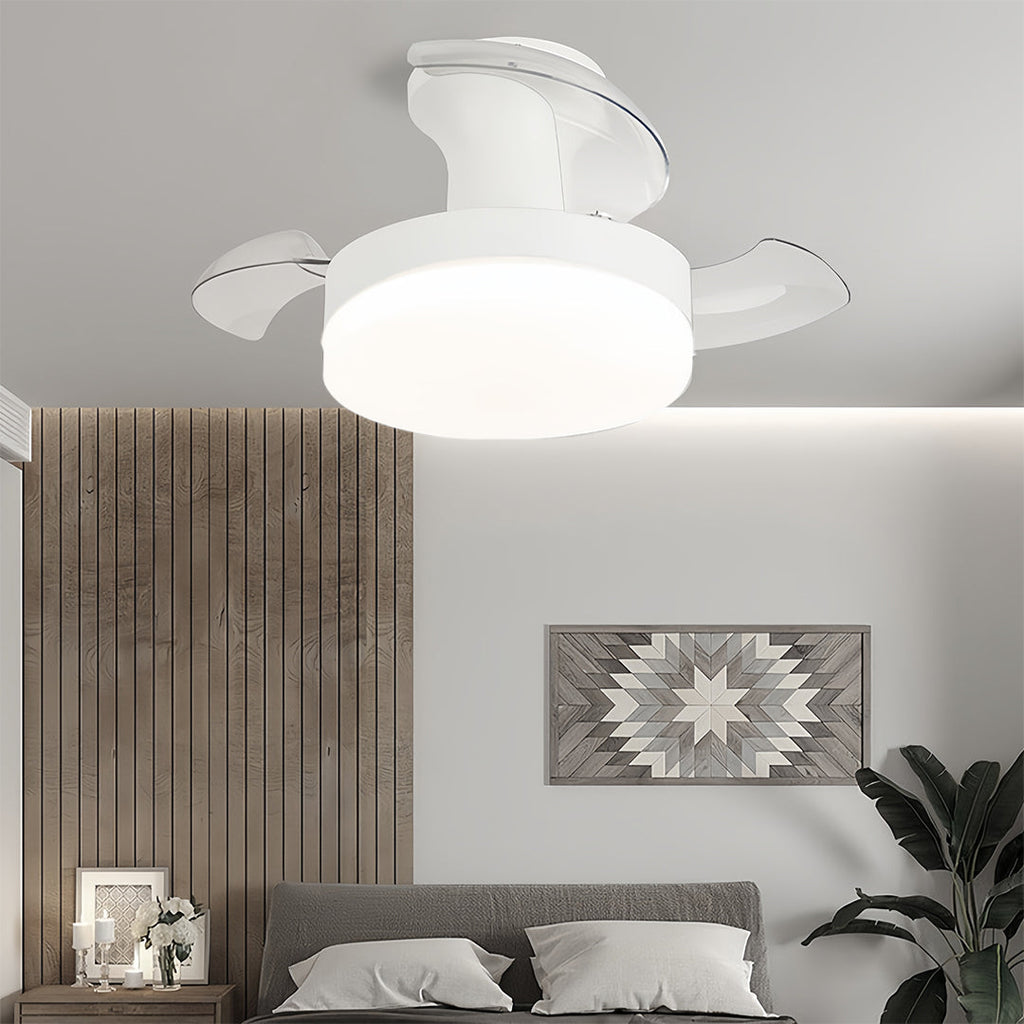Modern White LED Ceiling Fan with Lights and Silent Motor for Living Rooms