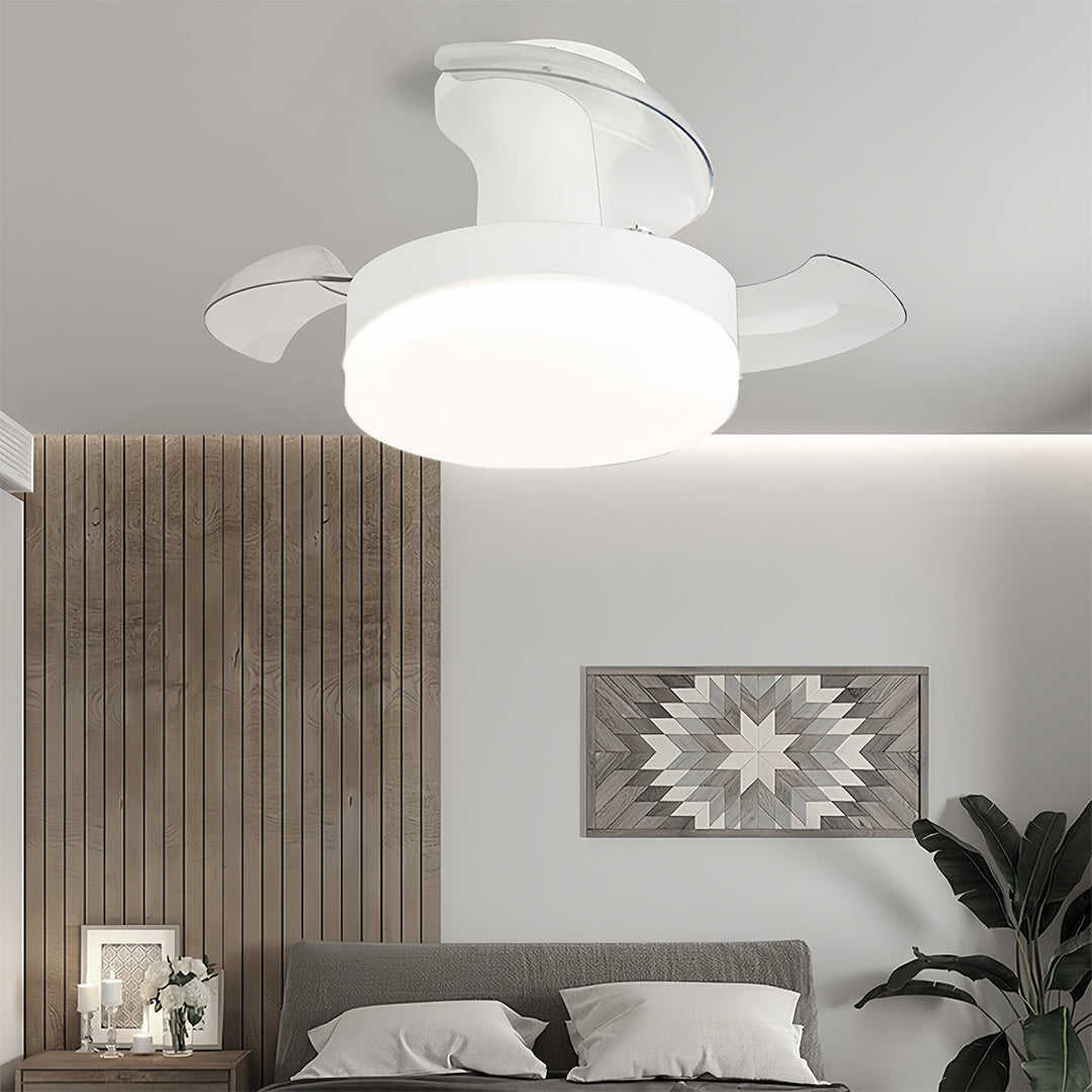 Modern White LED Ceiling Fan with Lights and Silent Motor for Living Rooms