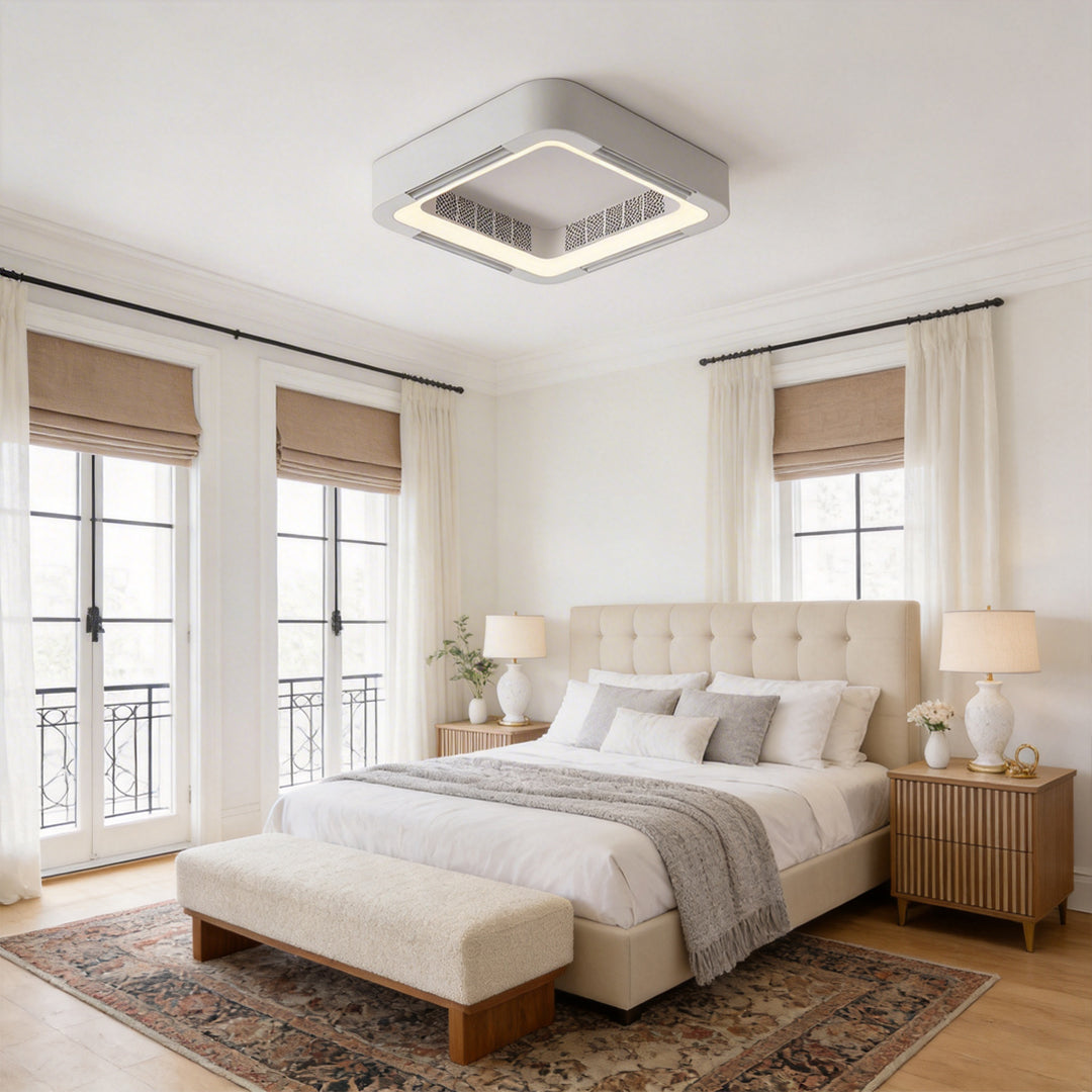 Modern White Low Profile Bladeless Ceiling Fan with Inverter LED Light