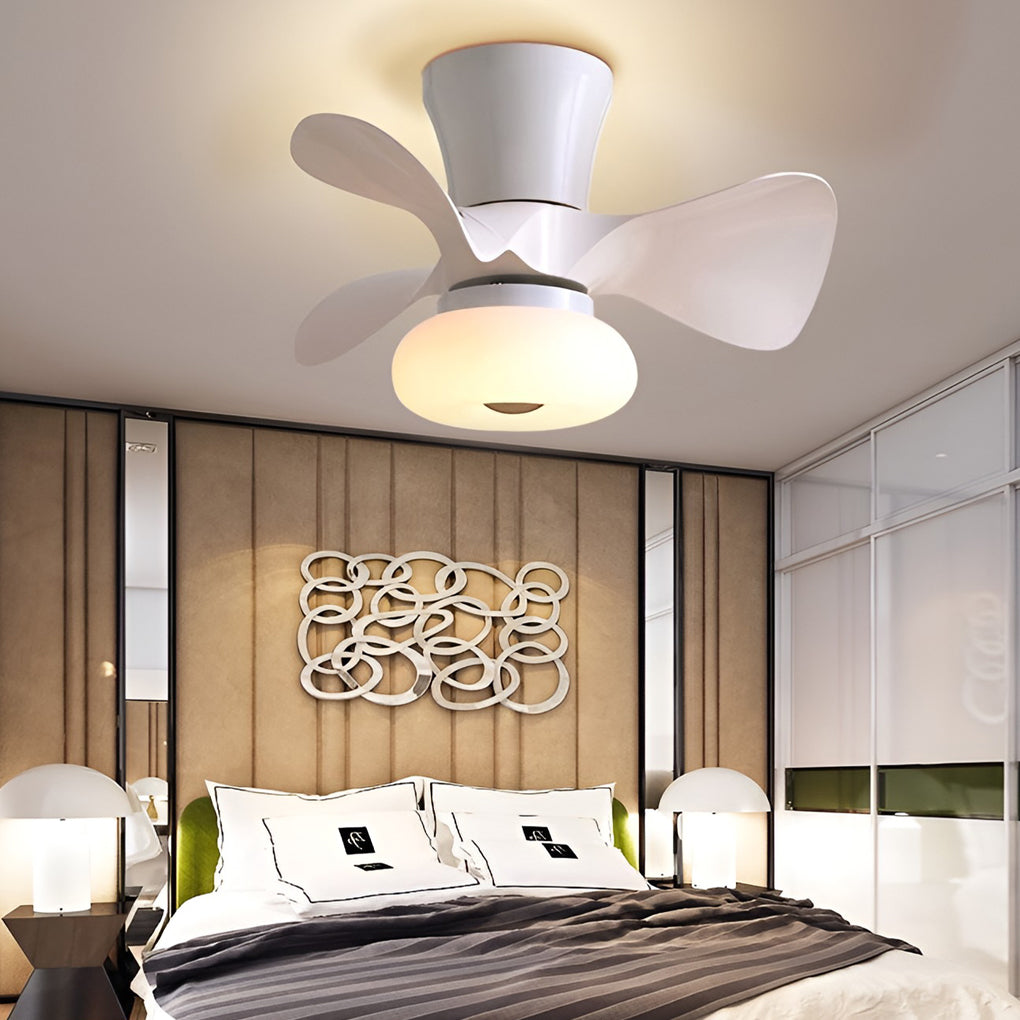 Modern White Macaron LED Ceiling Fan with Light for Living Room Decor