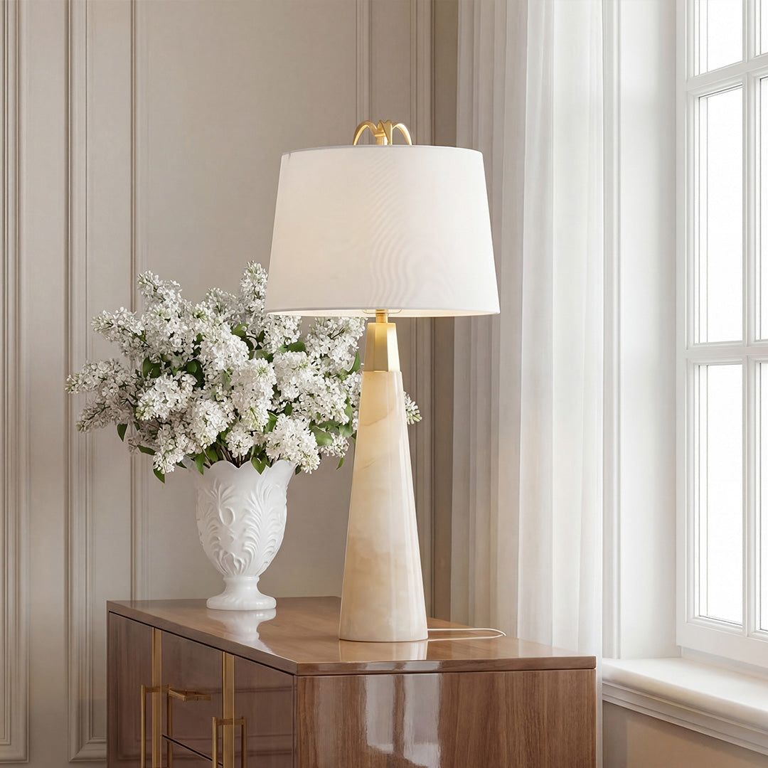 Elegant White Marble Tapered Table Lamp for Nordic Style Living Room