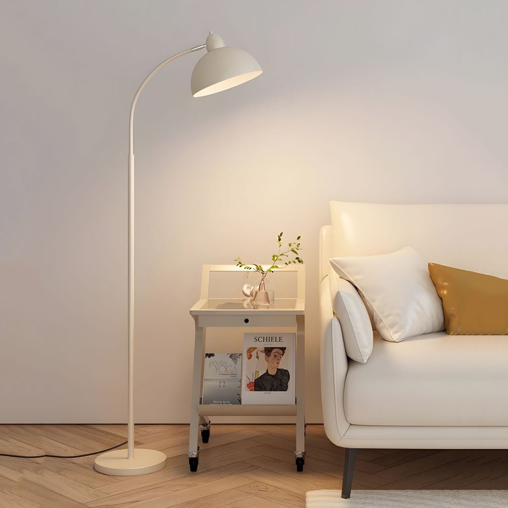 Stylish White Chrome Arc Floor Lamp with Dome Shade for Living Room