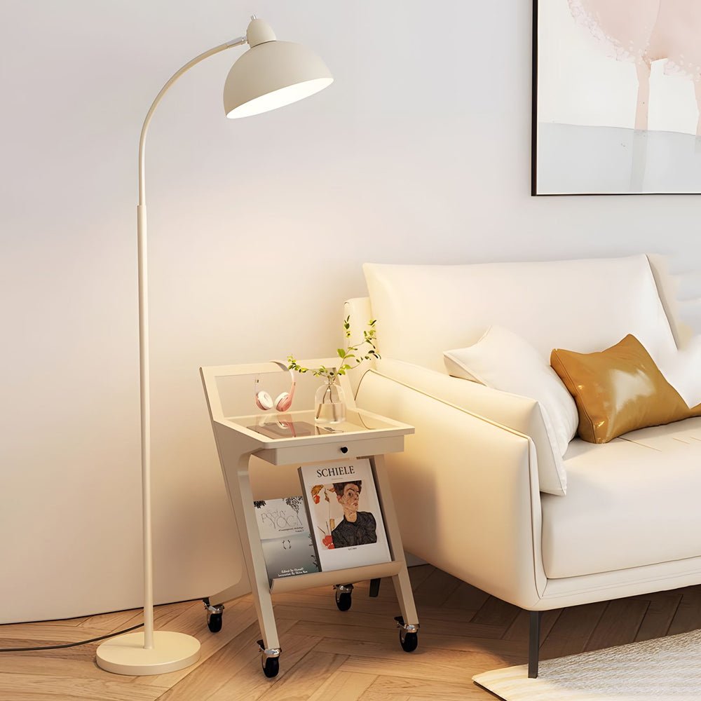 Stylish White Chrome Arc Floor Lamp with Dome Shade for Living Room