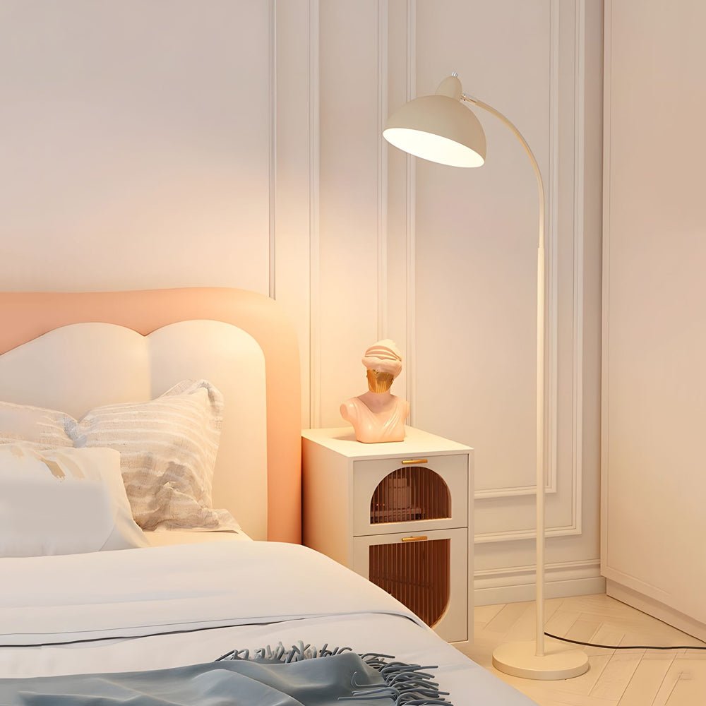 Stylish White Chrome Arc Floor Lamp with Dome Shade for Living Room