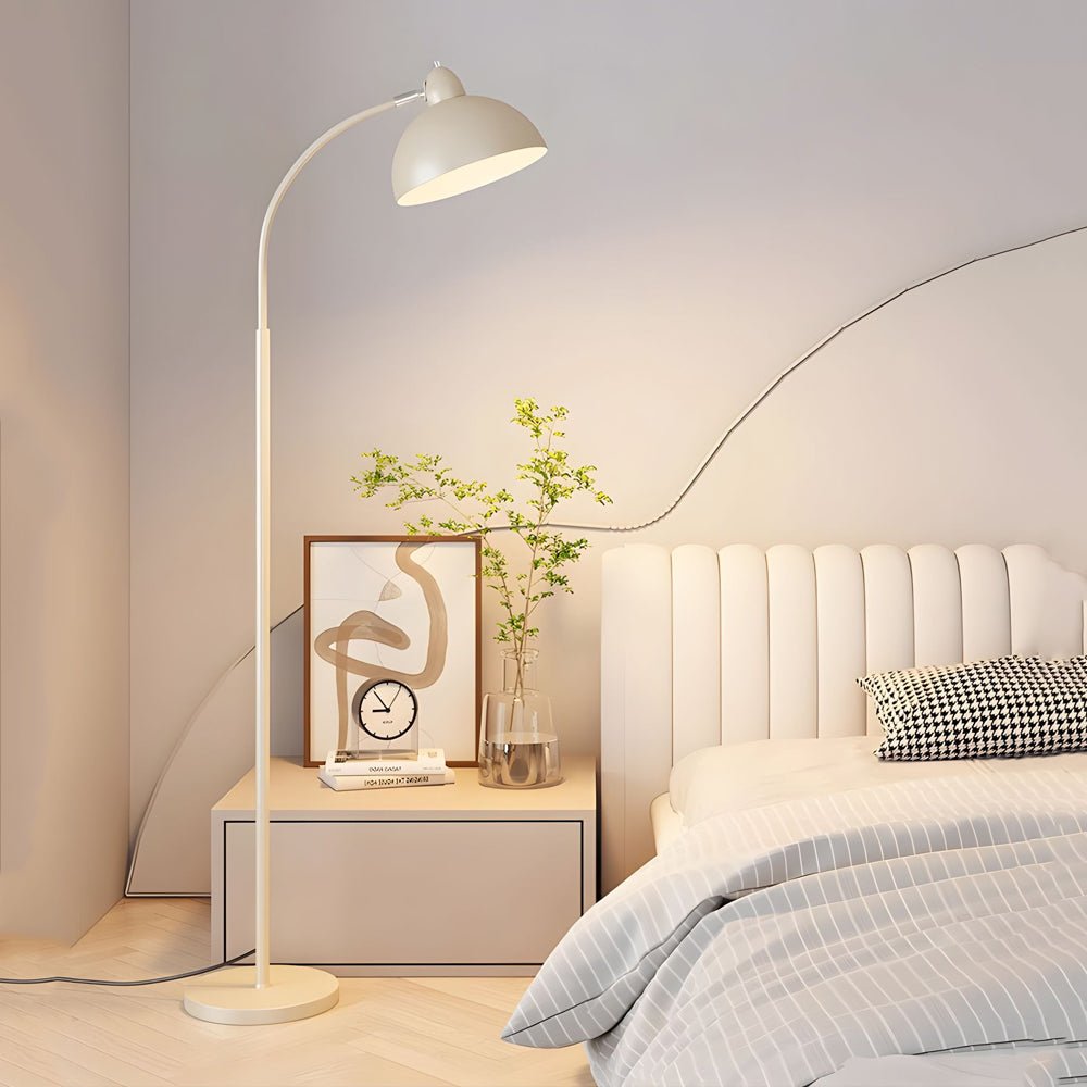 Stylish White Chrome Arc Floor Lamp with Dome Shade for Living Room