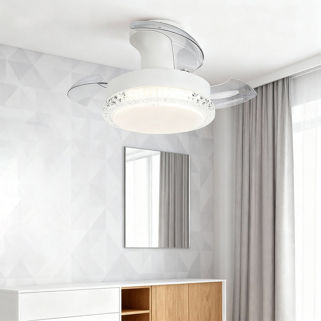 Contemporary White Flush Mount Ceiling Fan with Light for Bedrooms