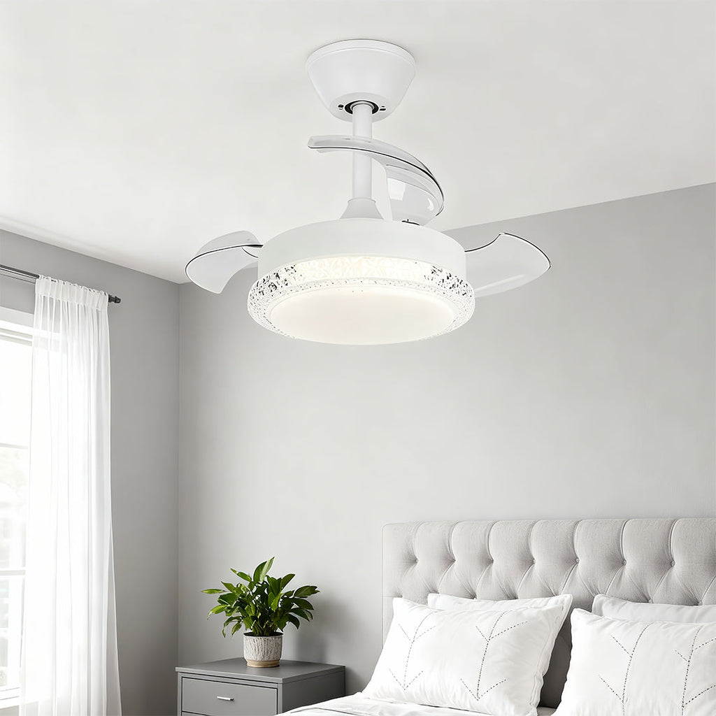 Contemporary White Flush Mount Ceiling Fan with Light for Bedrooms