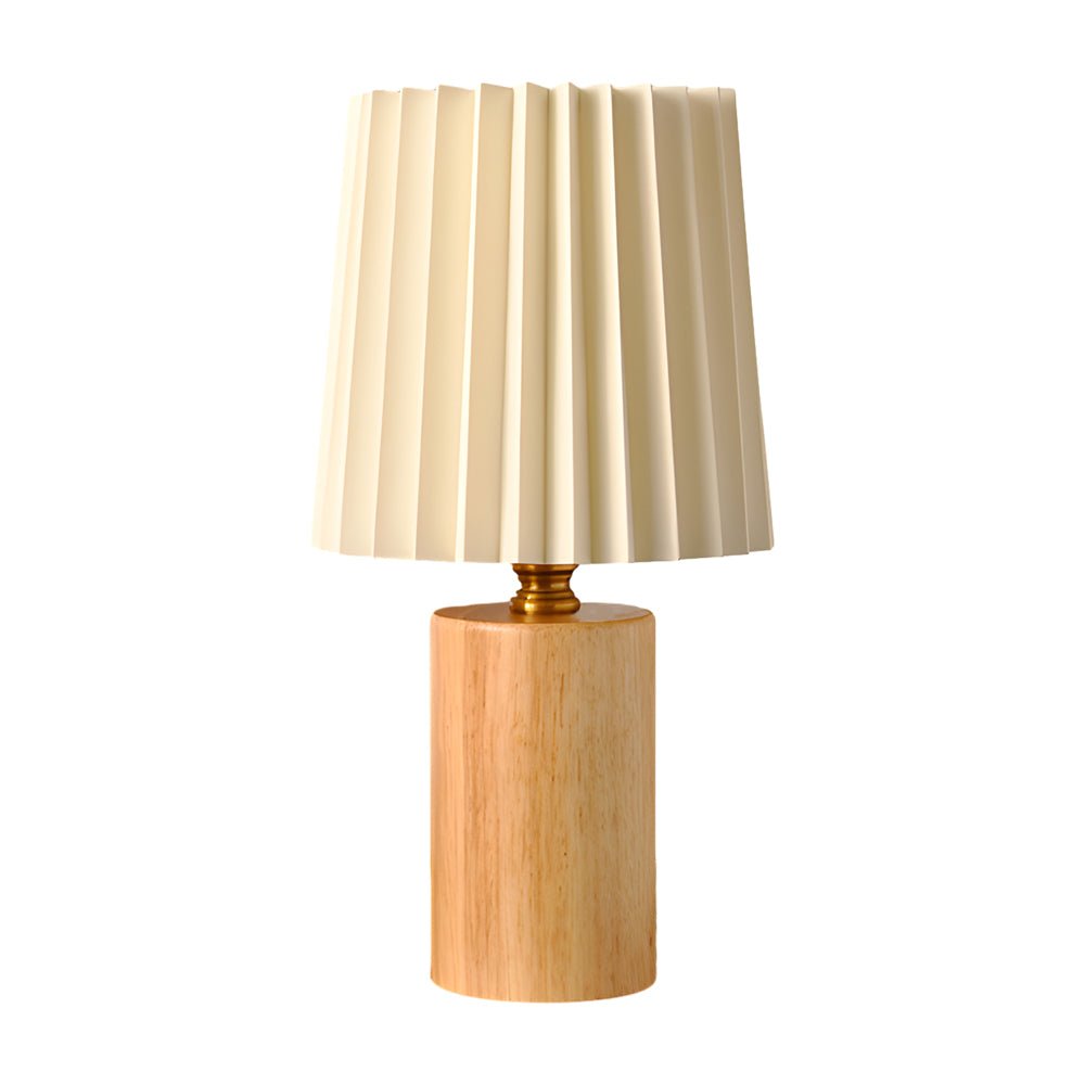 Rustic Wood Column Table Lamp with Stylish Pleated Empire Shade for Living Room
