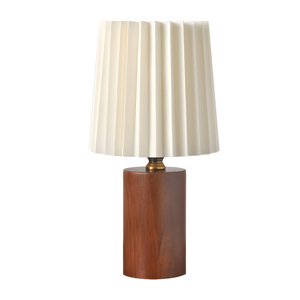 Rustic Wood Column Table Lamp with Stylish Pleated Empire Shade for Living Room