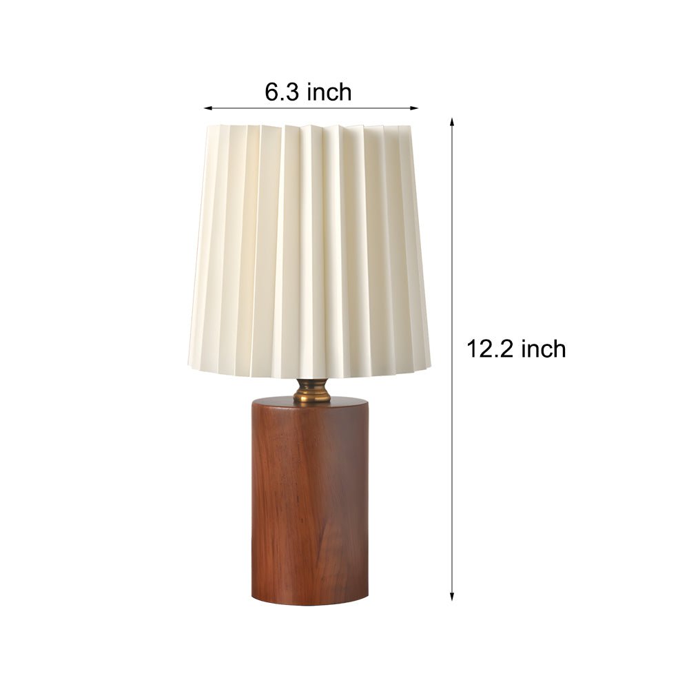 Rustic Wood Column Table Lamp with Stylish Pleated Empire Shade for Living Room