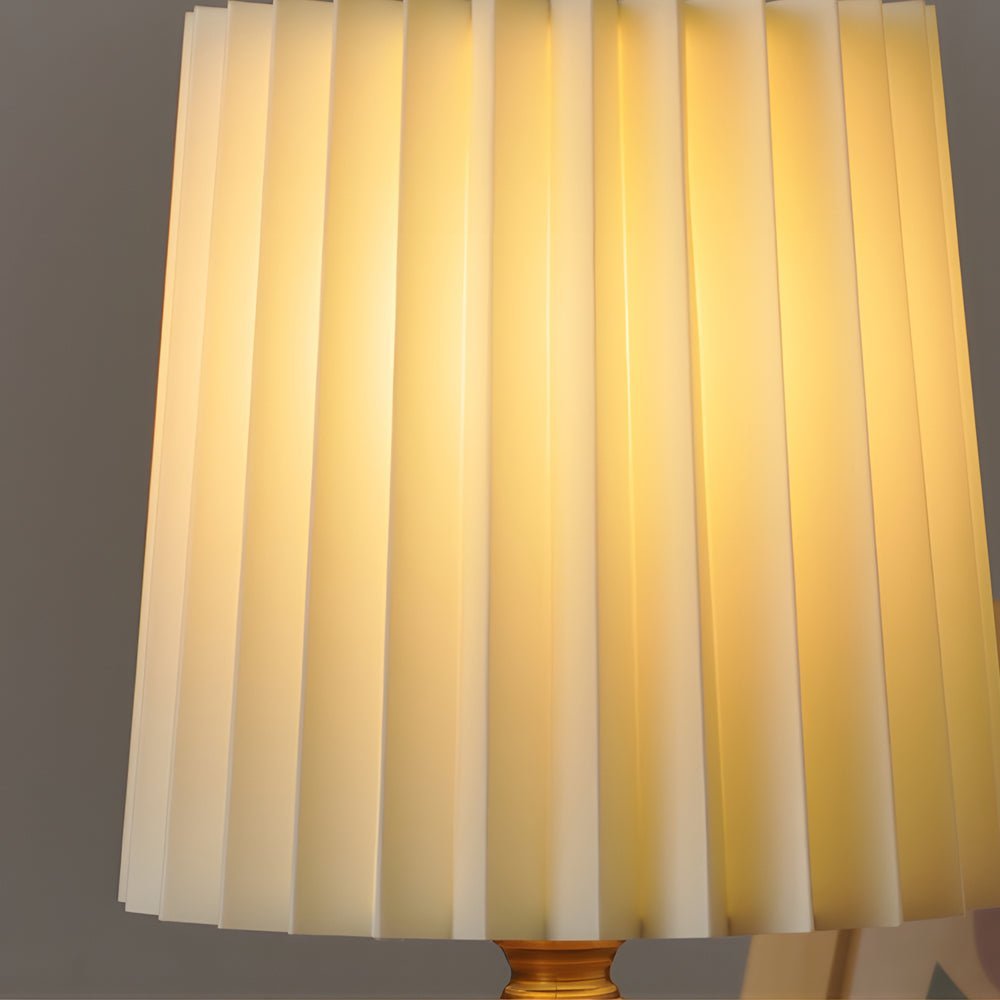 Rustic Wood Column Table Lamp with Stylish Pleated Empire Shade for Living Room