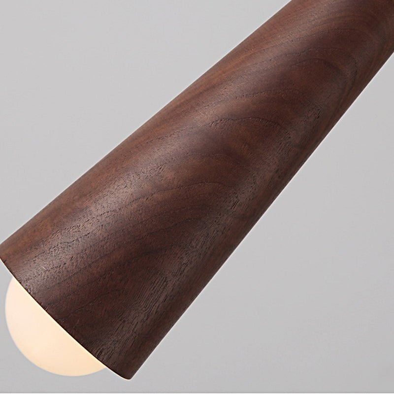 Rustic Wood Cone Copper LED Pendant Light for Modern Dining Room