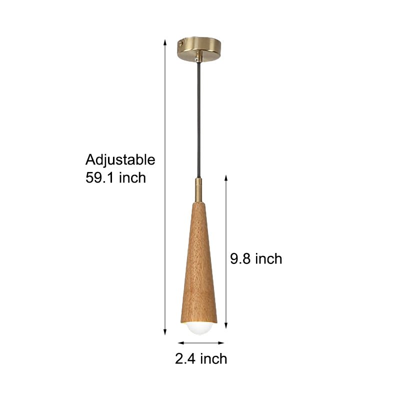 Modern Wood Cone Copper LED Pendant Light for Dining & Living Rooms