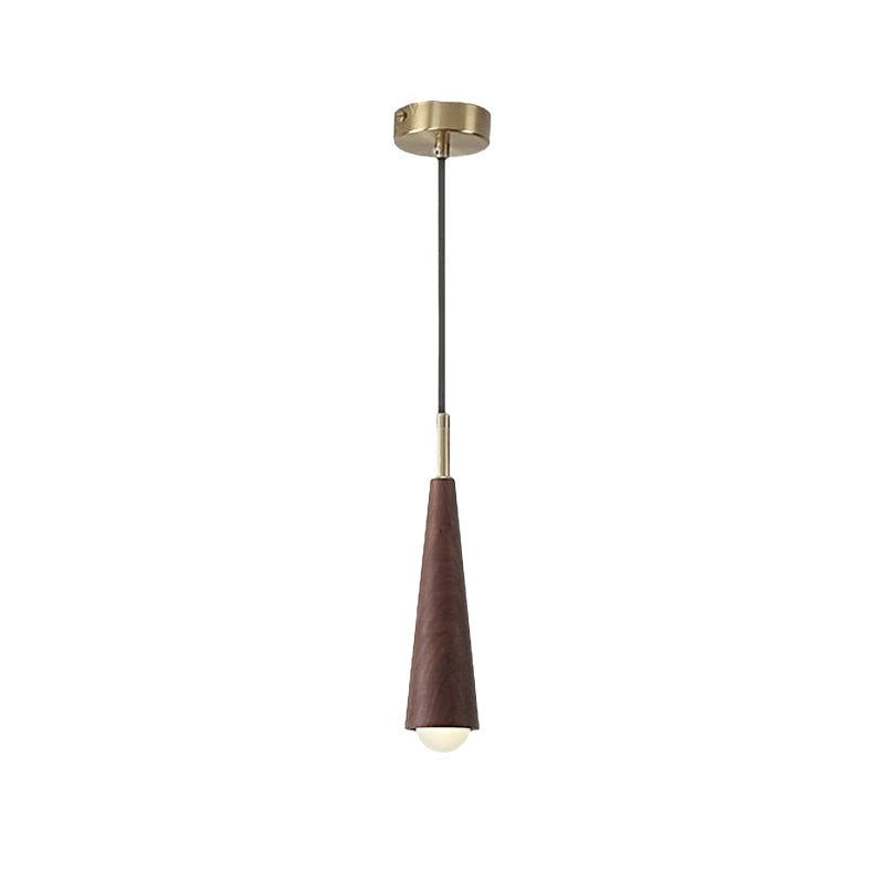 Rustic Wood Cone Copper LED Pendant Light for Modern Dining Room