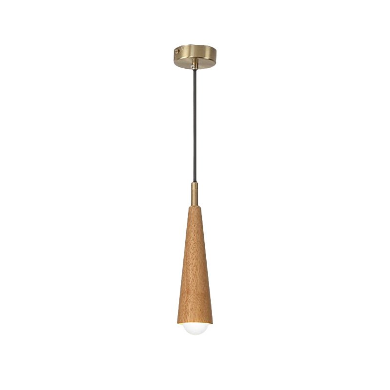Modern Wood Cone Copper LED Pendant Light for Dining & Living Rooms