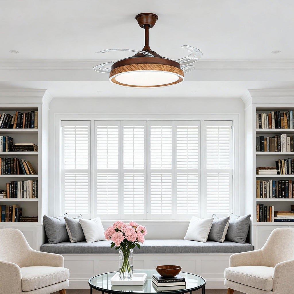 Rustic Walnut Wood Grain Ceiling Fan with 4 Lights for Living Room