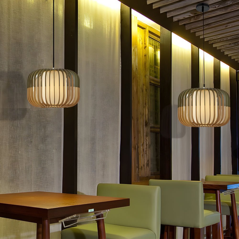 Minimalist Japanese Wood Lantern LED Chandelier for Home Decor