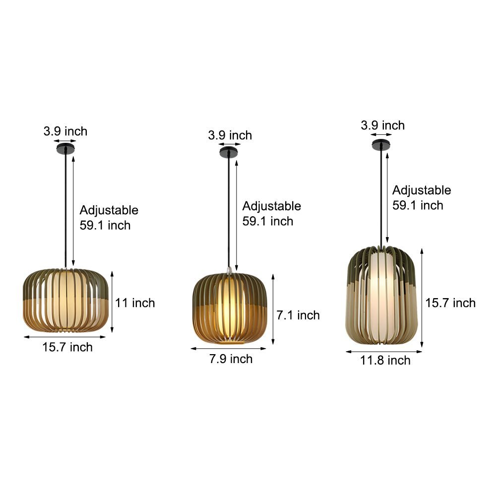 Minimalist Japanese Wood Lantern LED Chandelier for Dining Room Decor