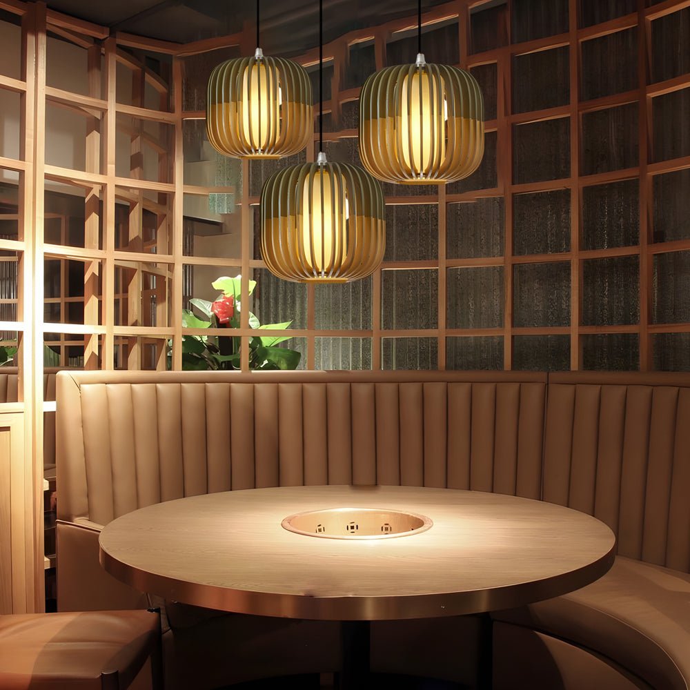 Minimalist Japanese Wood Lantern LED Chandelier for Home Decor