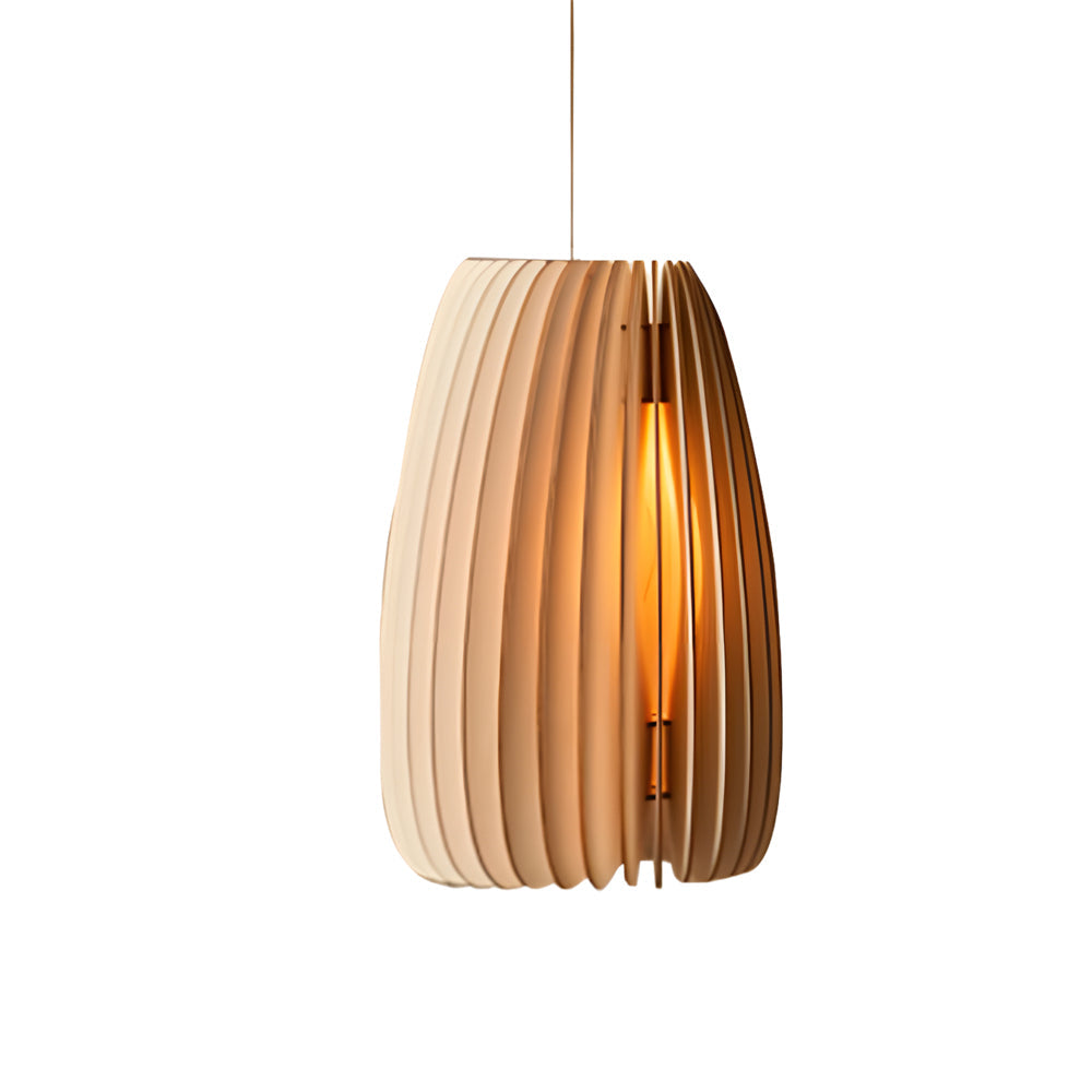 Rustic Wood Slat LED Ceiling Pendant Light for Dining and Living Room