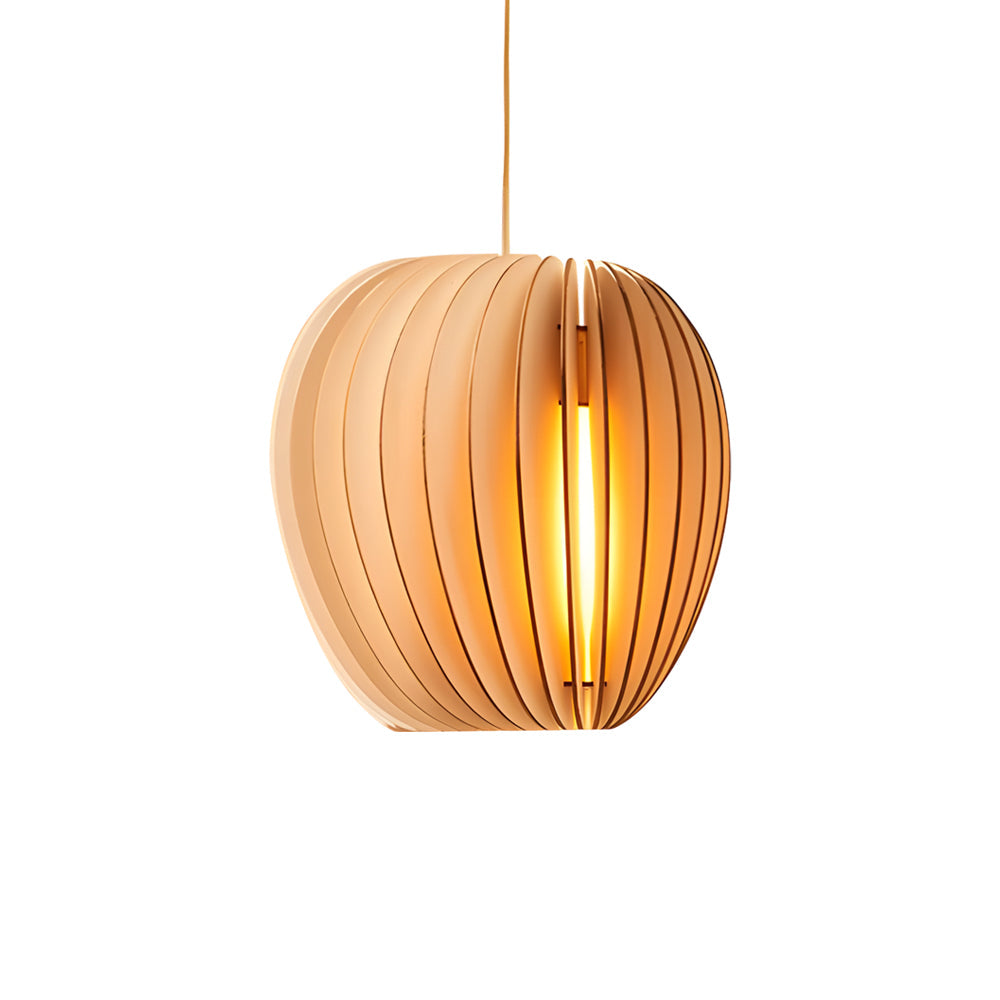 Rustic Handmade Wood Slat LED Pendant Light for Kitchen Dining Room