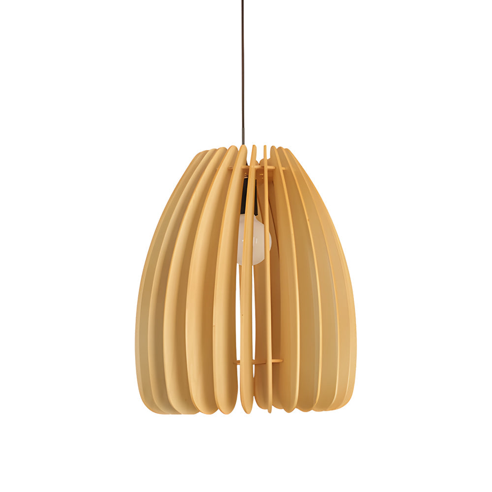 Rustic Wood Slat LED Ceiling Pendant Light for Dining and Living Room