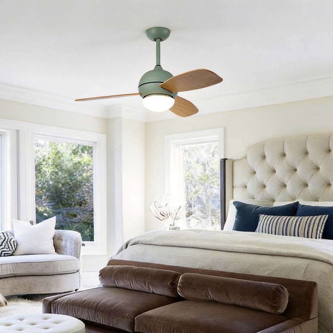 Rustic Wood Blade Ceiling Fan with LED Light for Living Room Bedroom