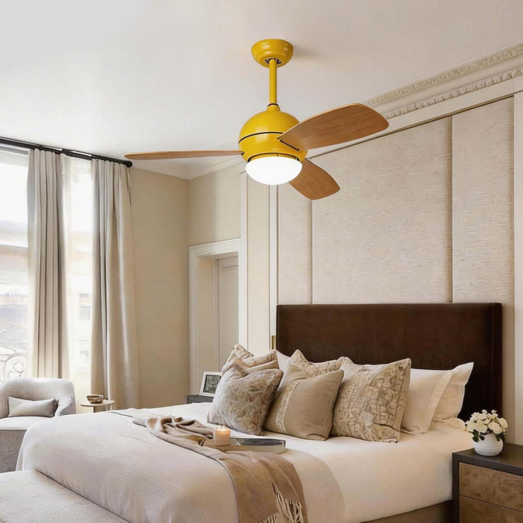 Rustic Wood Blade Ceiling Fan with LED Light for Living Room Bedroom