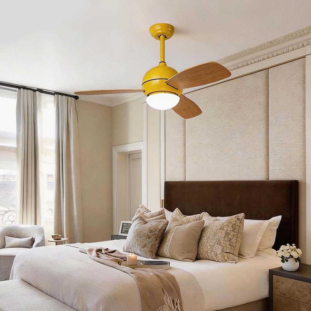 Rustic Wood Blade Ceiling Fan with LED Light for Living Room Bedroom