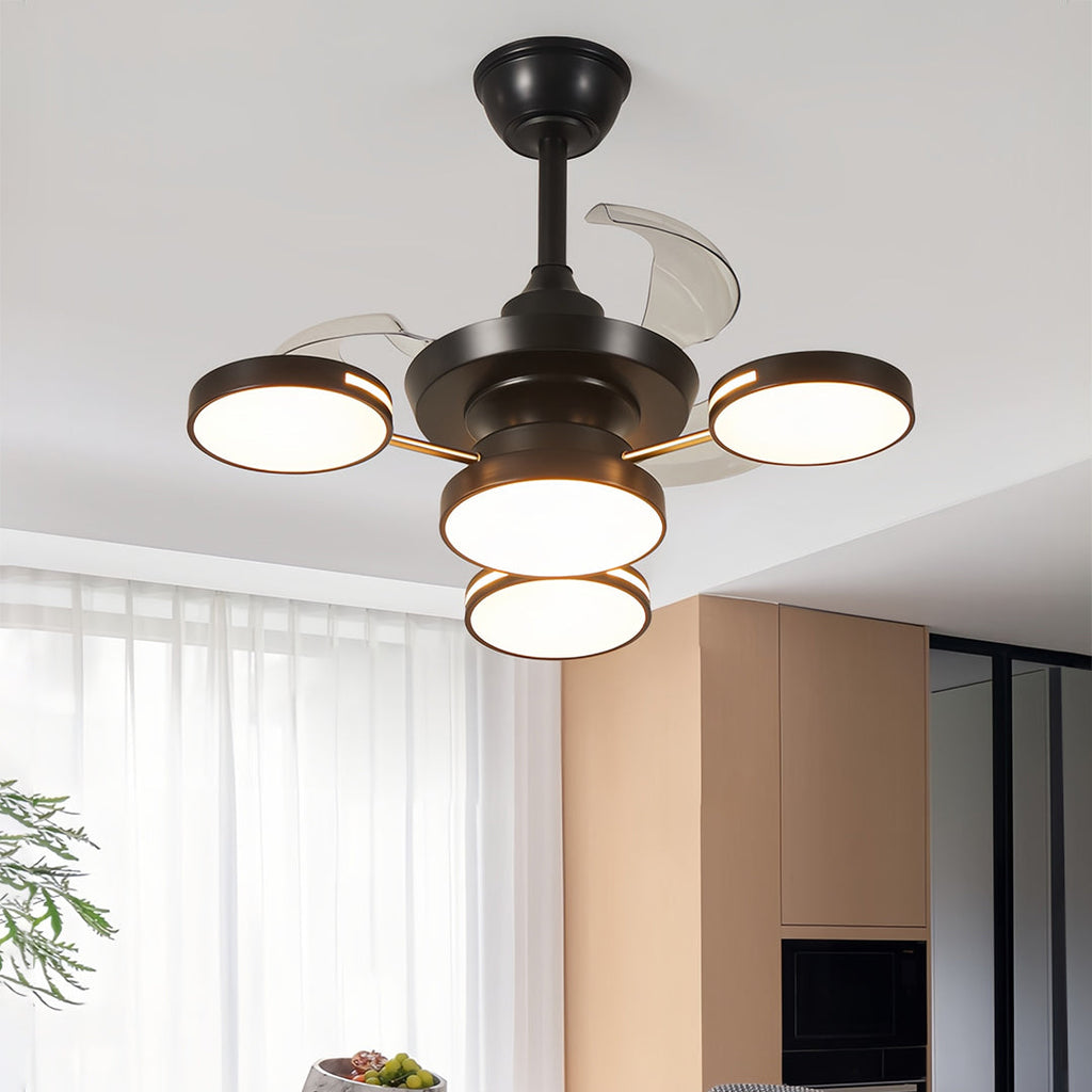 French Vintage 3-Blade Iron Ceiling Fan with Four Lights for Living Room