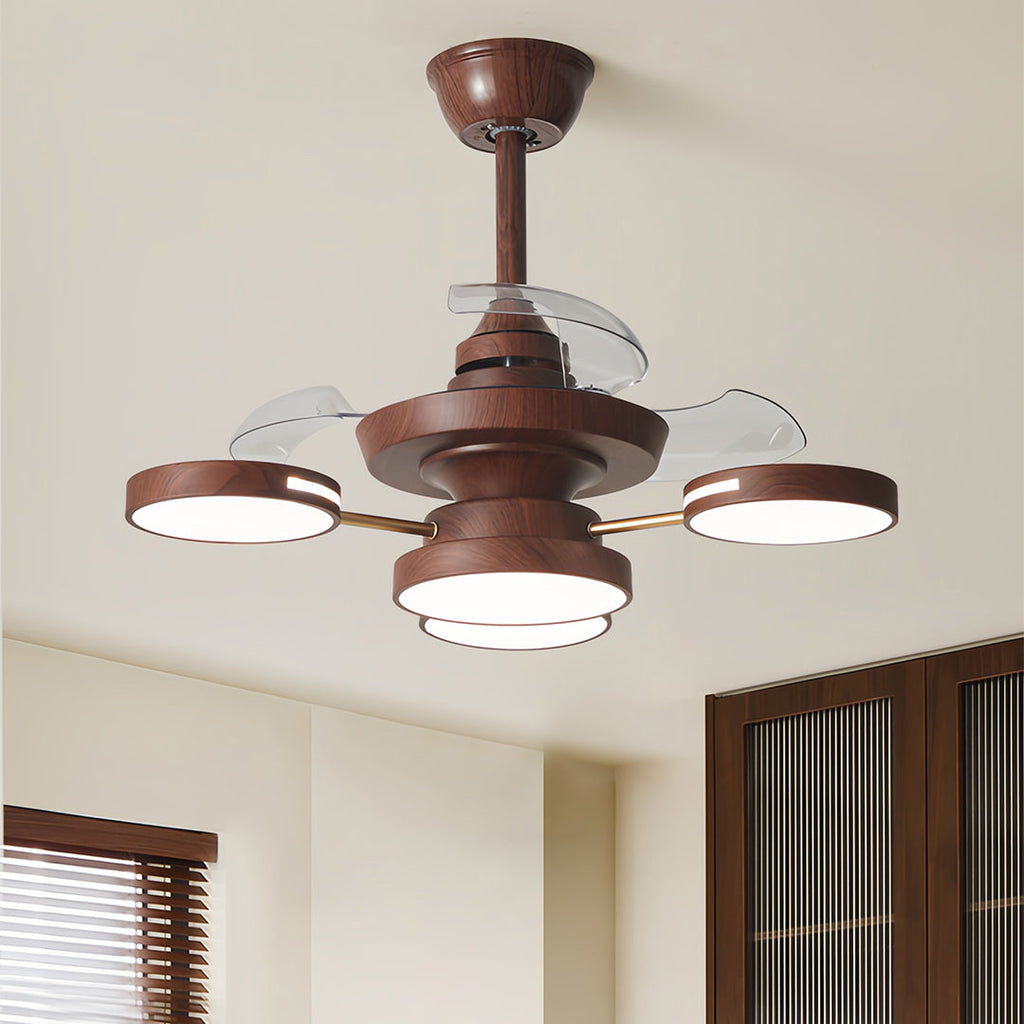 French Vintage 3-Blade Iron Ceiling Fan with Four Lights for Living Room
