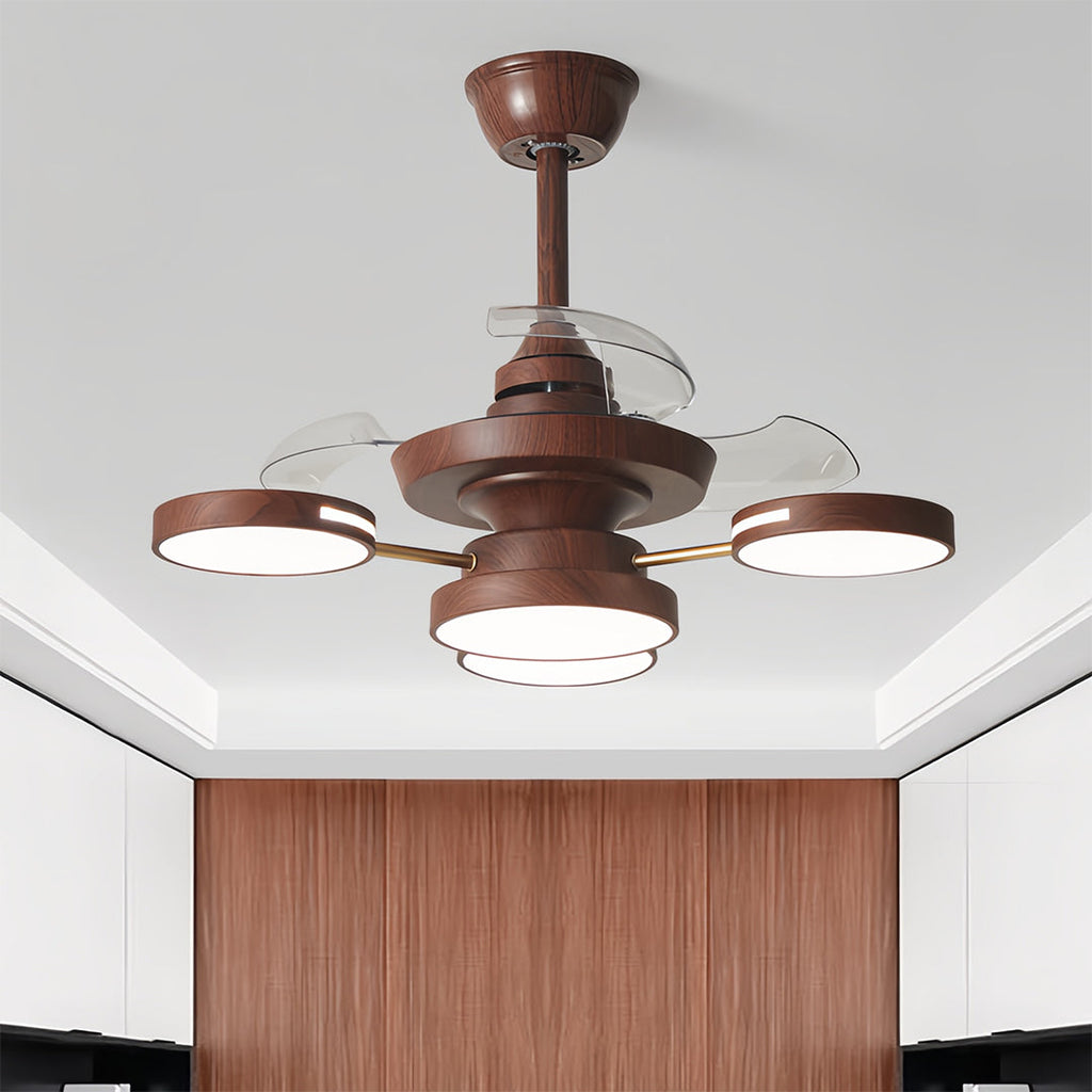 French Vintage 3-Blade Iron Ceiling Fan with Four Lights for Living Room