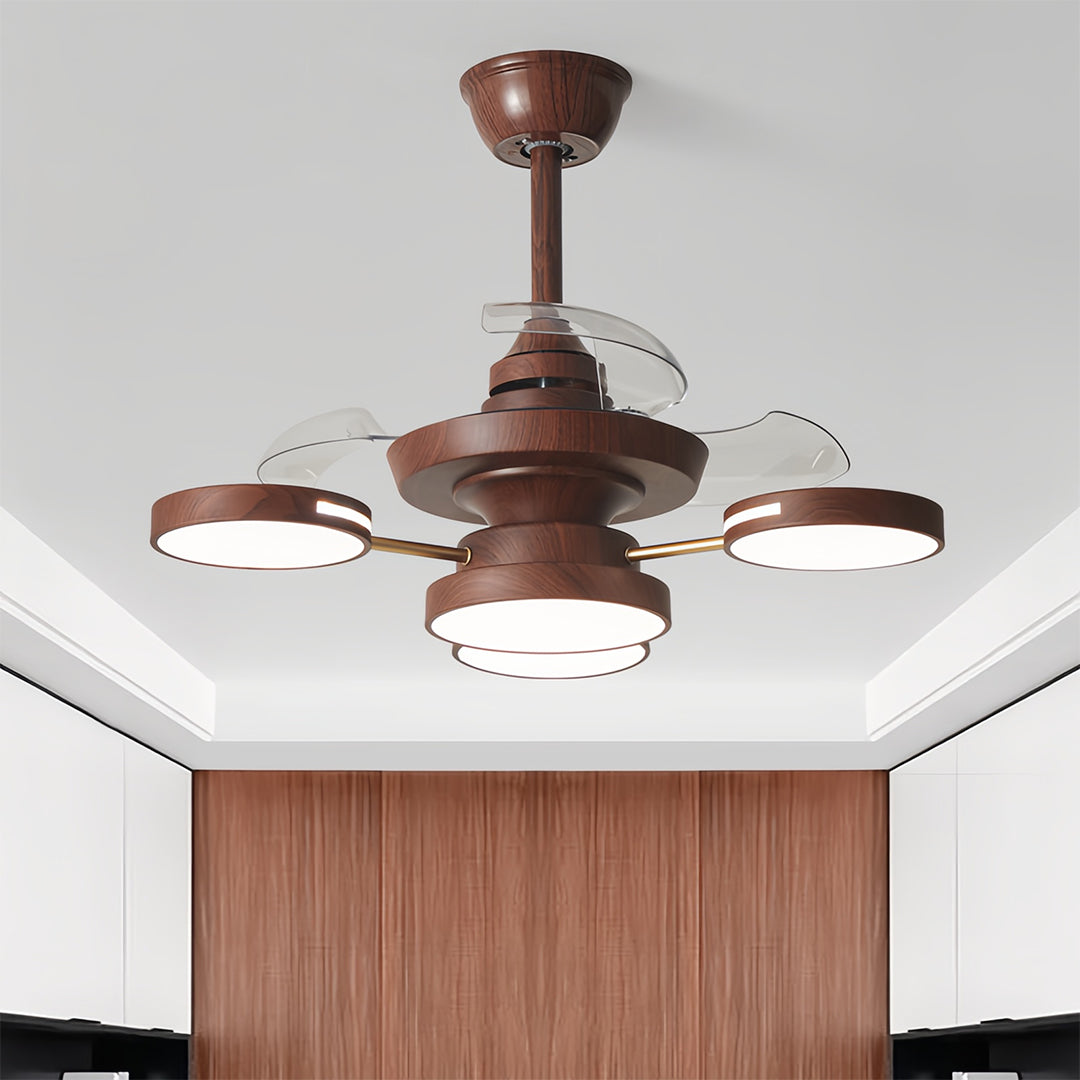 French Vintage 3-Blade Iron Ceiling Fan with Four Lights for Living Room