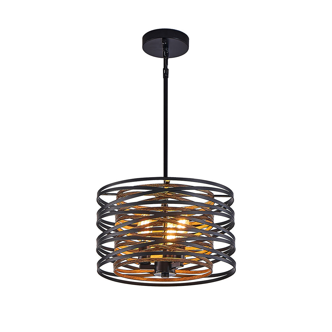 Industrial Black Iron Drum Pendant Light for Kitchen or Dining Room