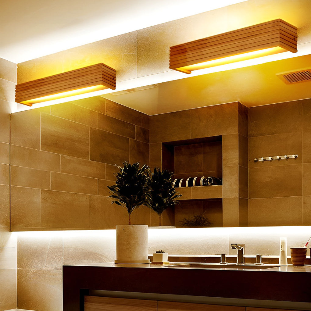 Rectangular Waterproof LED Wooden Wall Lamp in Nordic Style for Home