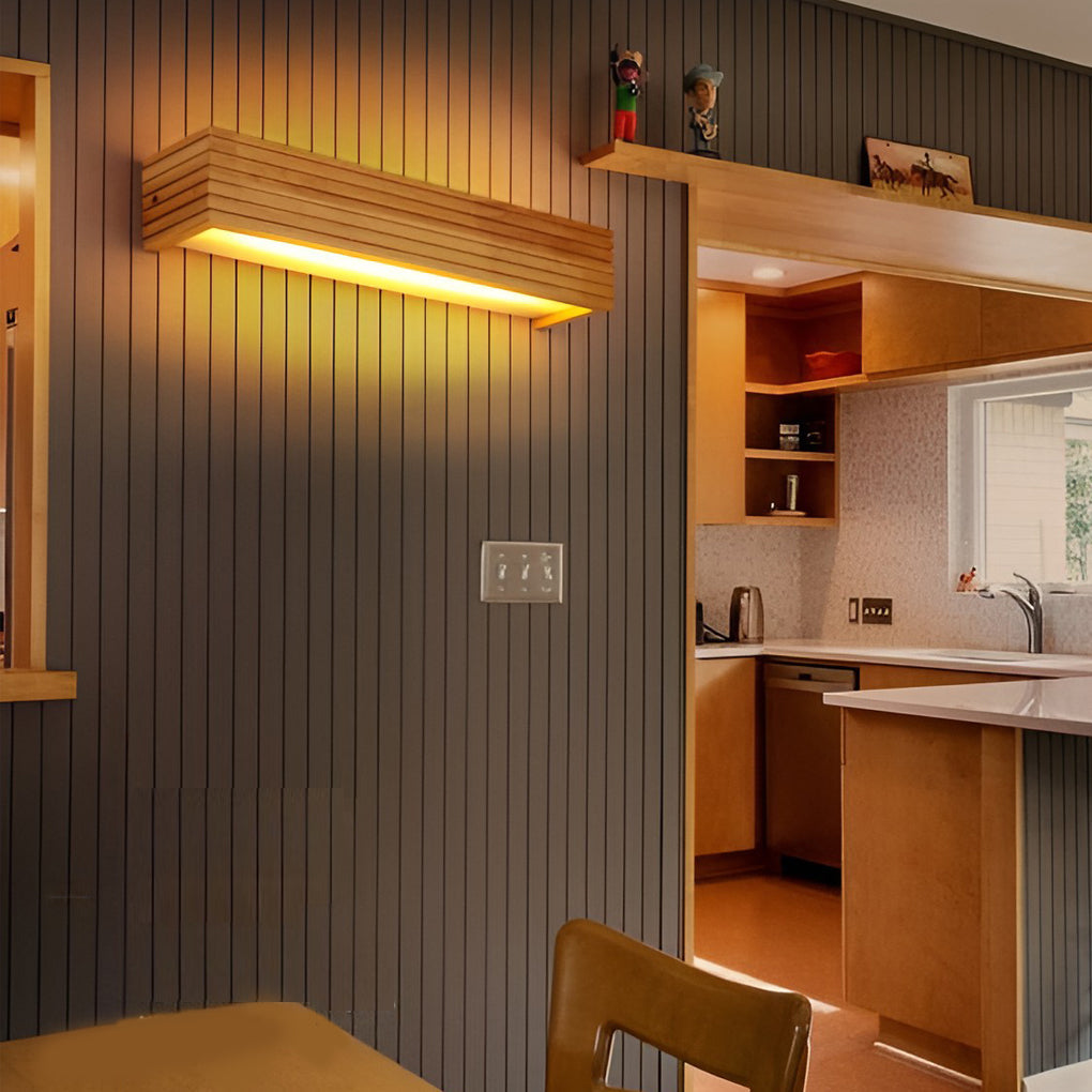 Rectangular Waterproof LED Wooden Wall Lamp in Nordic Style for Home