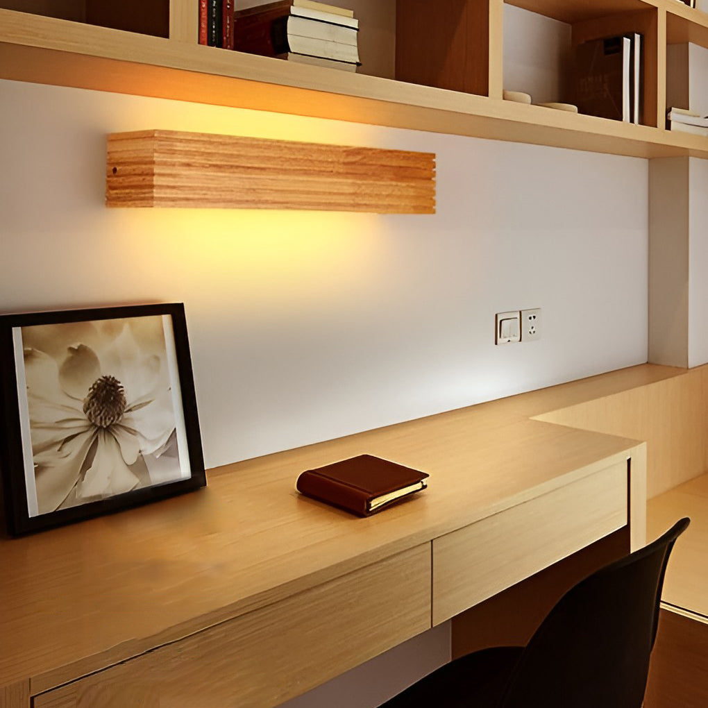 Rectangular Waterproof LED Wooden Wall Lamp in Nordic Style for Home
