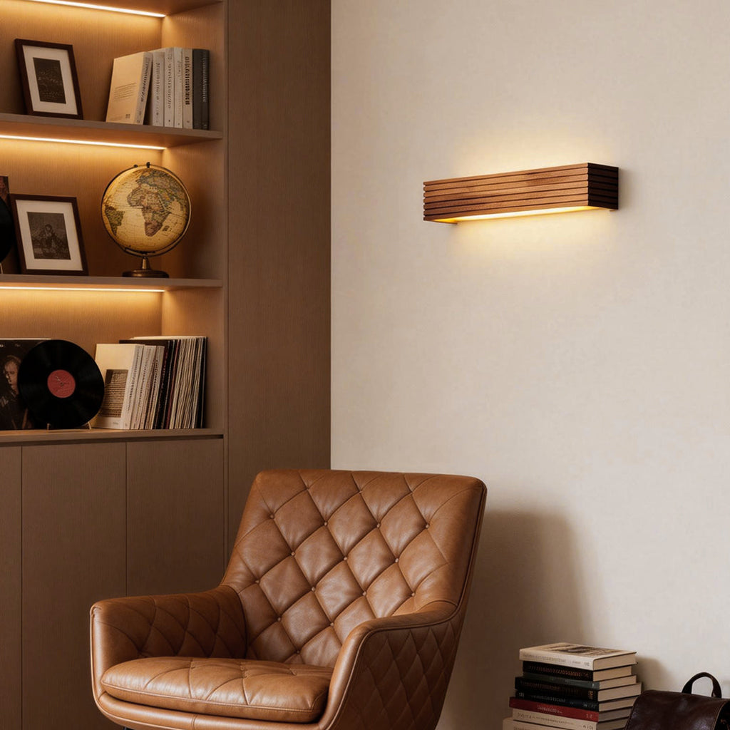 Rectangular Waterproof LED Wooden Wall Lamp in Nordic Style for Home