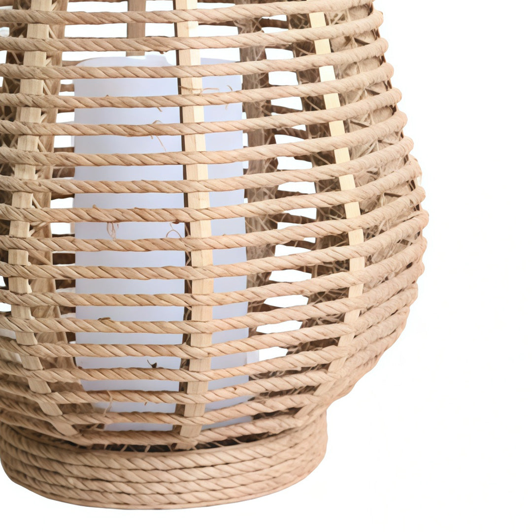 Rustic Rattan Solar LED Hanging Lantern with Waterproof Hemp Rope for Outdoor Use