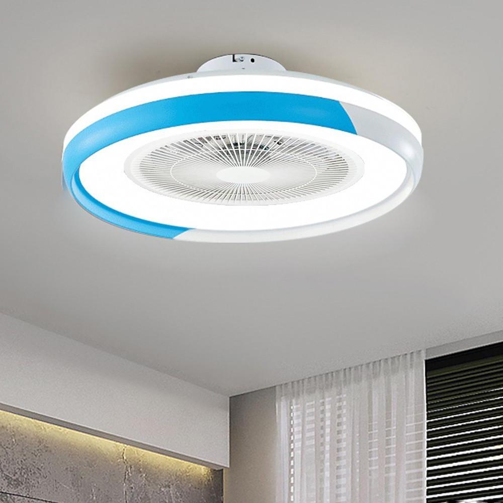 Modern White Circular LED Dimmable Bladeless Ceiling Fan with Light Remote for Living Room